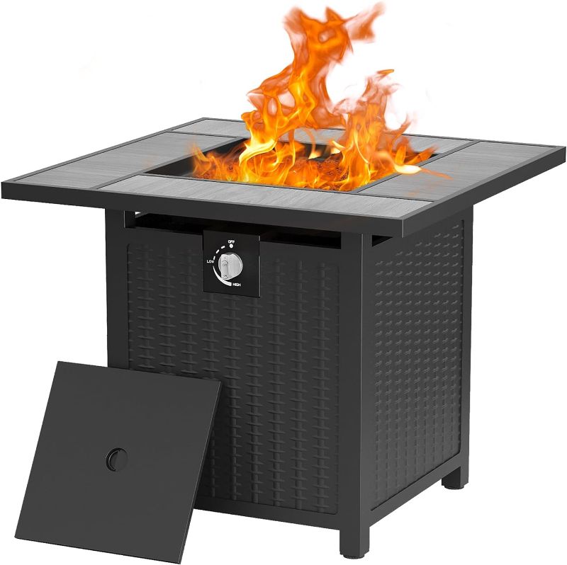 Photo 1 of Walsunny 30 Inch Propane Fire Pit Table 50,000 BTU Outdoor Steel Gas Fire Pit with Lid, Patio Square Fire Pit Table with Lava Rock and Waterproof Cover for Garden Backyard Party
