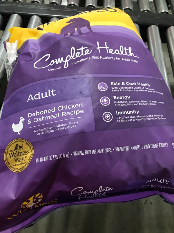 Photo 3 of Wellness Complete Health Dry Dog Food with Grains, Natural Ingredients, Made in USA with Real Meat, All Breeds, For Adult Dogs (Chicken & Oatmeal, 30-Pound Bag) Food Chicken & Oatmeal 30 Pound
Exp 10/2024 - Bag is damage