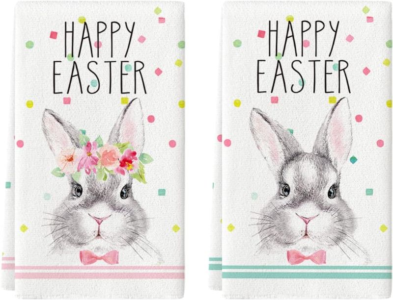 Photo 1 of Artoid Mode Mr & Mrs. Rabbits Kitchen Dish Towels, 18 x 26 Inch Seasonal Easter Bunny Ultra Absorbent Drying Cloth Tea Towels for Cooking Baking Set of 2 