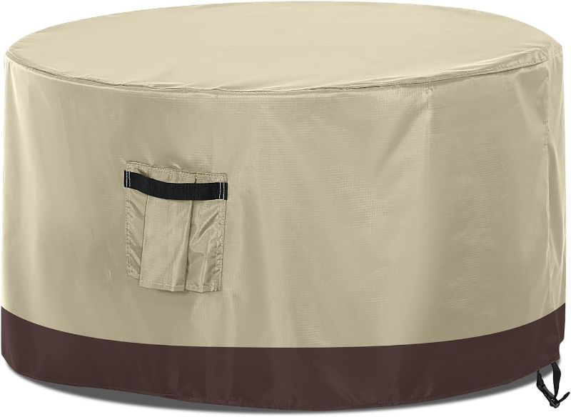 Photo 1 of ABCCANOPY Circular Fire Pit Cover Universal Protective Cover for Outdoor Furniture Waterproof and Dustproof Heavy Furniture Cover 42Dx22 Beige Brown 