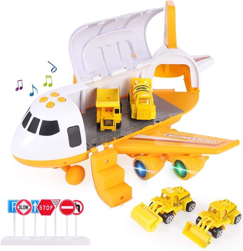Photo 1 of Airplane Toys, Cars Toys Set Fire Truck/Engineering Vehicle/Police Car Toys Christmas Birthday Gift for 3 4 5 6 Years Old Boys Toddlers Deformable Aircraft Storage Cars Toy (Yellow in blue police box)
