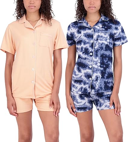 Photo 1 of Real Essentials 4 Piece: Womens Long & Short Sleeve Button Down Pajama Set - Ultra Soft 2XL