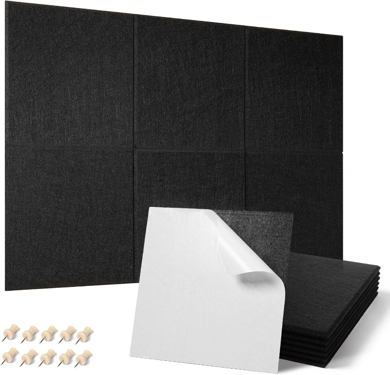 Photo 1 of Bulletin Board with Adhesive Backing,6PCS 11.8"*11.8" Black Felt Poster Board with Push Pins for School,Office Message and Home Wall Decor (Black) 