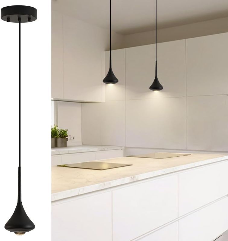 Photo 1 of L.JUJAM Black Pendant Light for Kitchen Island, Small Modern Industrial Hanging Pendant Light for Over Sink,Bar,Dining Room,Bedside https://a.co/d/3ON4BBR