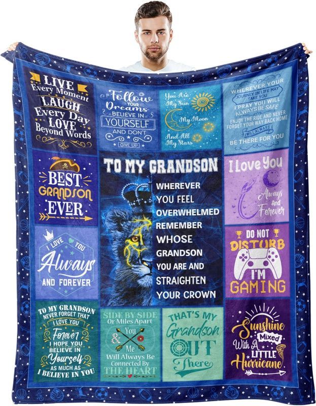 Photo 1 of Grandson Gifts from Grandma, Gifts For Grandson Blanket 60"X 50", Birthday Gifts For Grandson, Grandson Gifts from Grandparents, Best Grandson Adult Gift for Ideas Valentines Graduation Christmas 