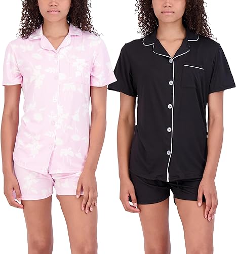 Photo 1 of Real Essentials 4 Piece: Womens Long & Short Sleeve Button Down Pajama Set - Ultra Soft XL 
