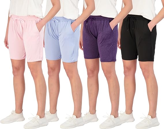 Photo 1 of Real Essentials 4 Pack: Women's Dry-Fit Athletic 7" Bermuda Long High Waisted Running Shorts (Available in Plus Size)

