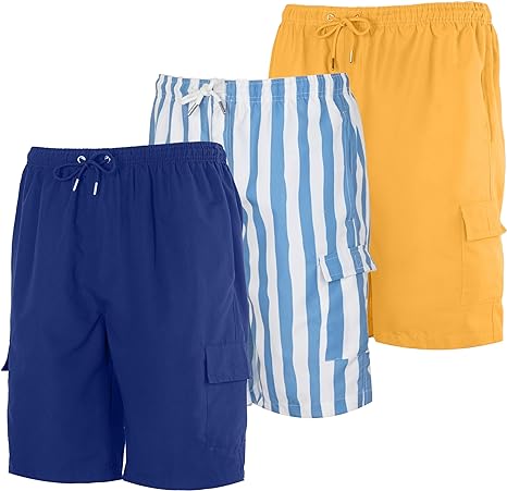 Photo 1 of Real Essentials 3 Pack: Boy's Swim Trunks with Cargo Pockets & Mesh Lining - UPF 50+ XSMALL
