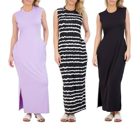 Photo 1 of Real Essentials 3 Pack: Women S Long Tank Maxi T-Shirt Summer Casual Dress with Pockets (Available in Plus Size) 1X
