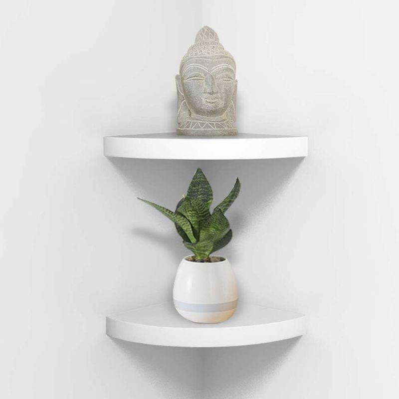 Photo 1 of 12" Floating Corner Shelves Set of 3,Wall Mounted Storage Shelf with White Painted Finish for Small Plant, Photo Frame, Toys TV Accessories, Speaker, Cable Box, Game Console and More
