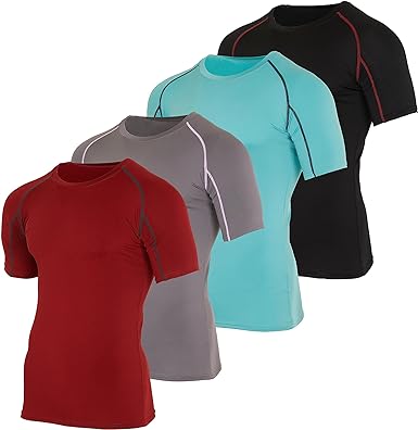 Photo 1 of Real Essentials 4 Pack: Men's Short Sleeve Compression T-Shirt Base Layer Undershirt Athletic Top (Available in Big & Tall)
