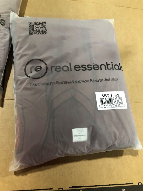Photo 1 of Real Essentials 2 Pack: Women’s Pajama Set Super-Soft Short & Long Sleeve Top With Pants (Available In Plus Size) 3 xl
