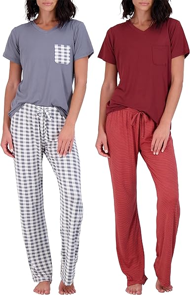 Photo 1 of Real Essentials 2 Pack: Women’s Pajama Set Super-Soft Short & Long Sleeve Top With Pants (Available In Plus Size) 3 xl
