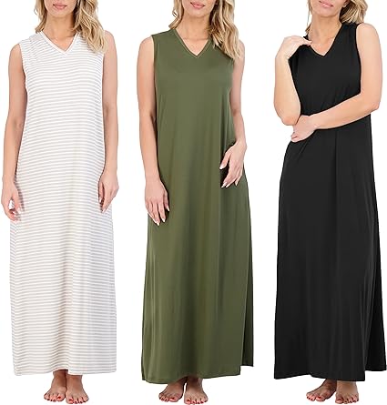 Photo 1 of Real Essentials 3 Pack: Women's Soft Tank Nightgown Sleeveless Nightshirt Sleep Dress (Available In Plus Size)
m