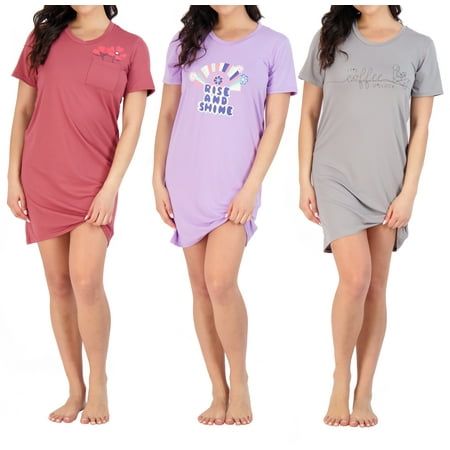 Photo 1 of 3 Pack: Women S Printed Nightshirt Short Sleeve Ultra-Soft Nightgown Sleep Dress 