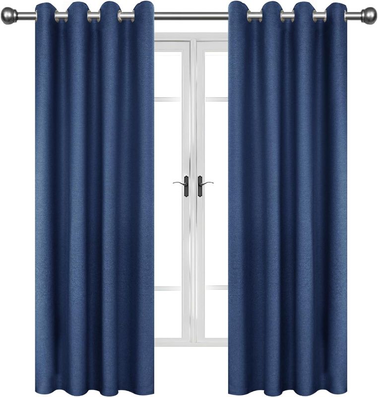 Photo 1 of JIVINER Linen Textured Window Curtains for Boys Bedroom, Living Room Insulated Curtains Energy Saving Black Out Curtains & Drapes 63 Inch Long (Dark Blue, W42 X L63,2 Panels)