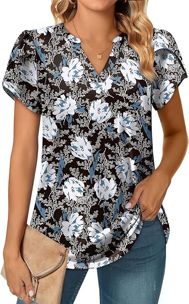 Photo 1 of Womens Summer Tops V Neck Ruffle Short Sleeve Loose Fit Fashion Csual T Shirts Size S