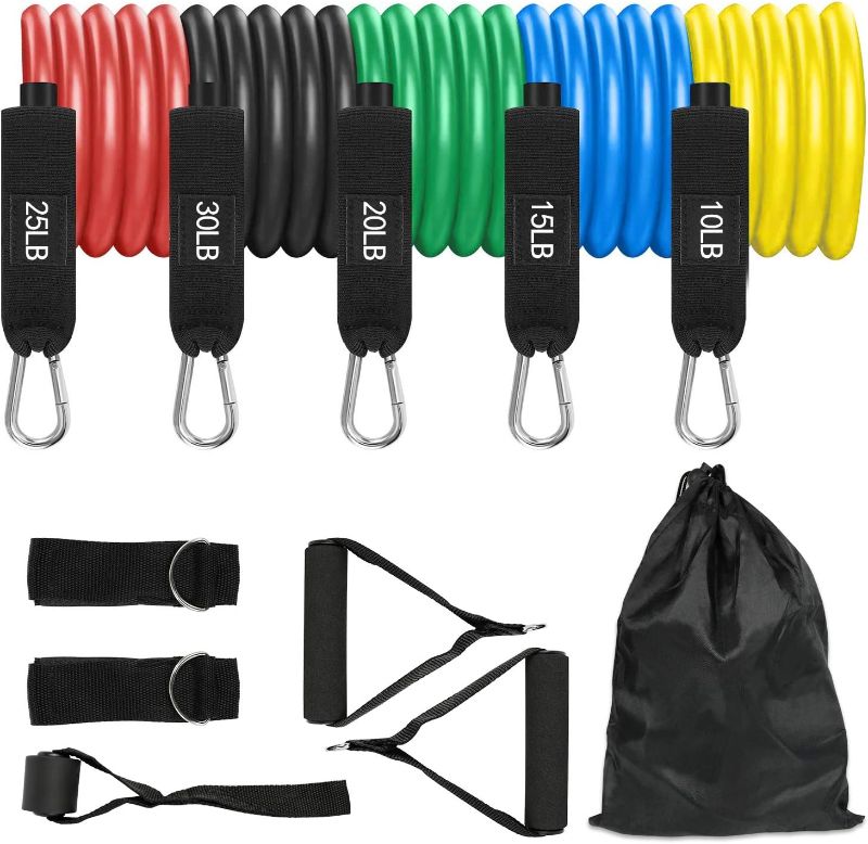 Photo 1 of Resistance Bands Set(12 PCS) 5 Colors Exercise Bands with Door Anchor, Handles, Ankle Straps and Waterproof Carry Bag for Yoga, Physical Therapy, Home Workouts