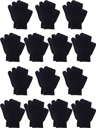 Photo 1 of Bememo 14 Pairs Kids Winter Knitted Gloves Warm Stretchy 5 Fingers Gloves for Boys Girls (Black) 