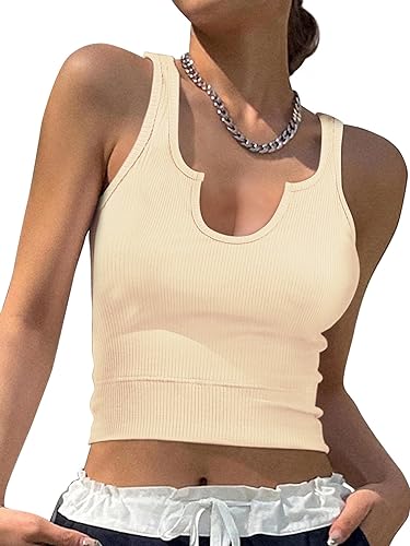 Photo 1 of HOOKLZO Womens Crop Tank Tops V Neck Ribbed Sleeveless Camisole Shirts Casual Summer Sexy Slim Fit Y2K Tops Size XL