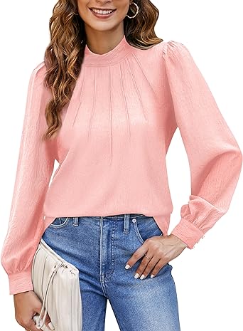 Photo 1 of BMJL Womens Work Shirts Mock Neck Dressy Casual Blouses Business Casual Puff Sleeve Top Size L