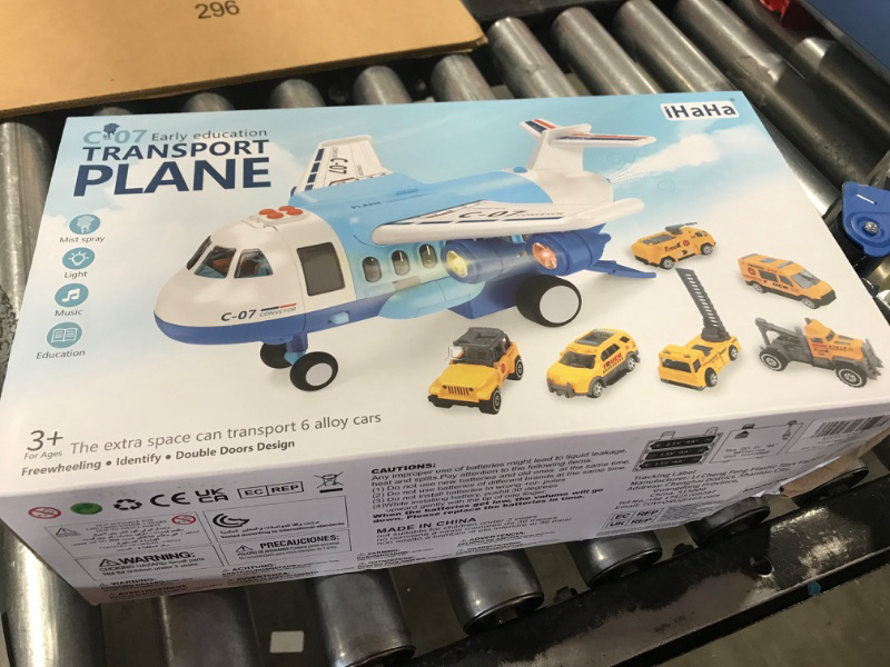 Photo 1 of IHAHA Boy Toys Gifts for 2 3 4 5 6 Year Old, Airplane Toy with Smoke, Light & Sound, 16 Inches Big Transport Cargo Airplane Toy with 6 Construction Vehicle Trucks, Fricton Powered Airplane Toys
