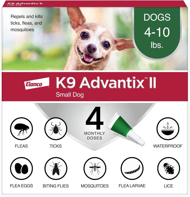 Photo 1 of K9 Advantix II Small Dog Vet-Recommended Flea, Tick & Mosquito Treatment & Prevention | Dogs 4-10 lbs. | 4-Mo Supply 4 Pack Small Dog only