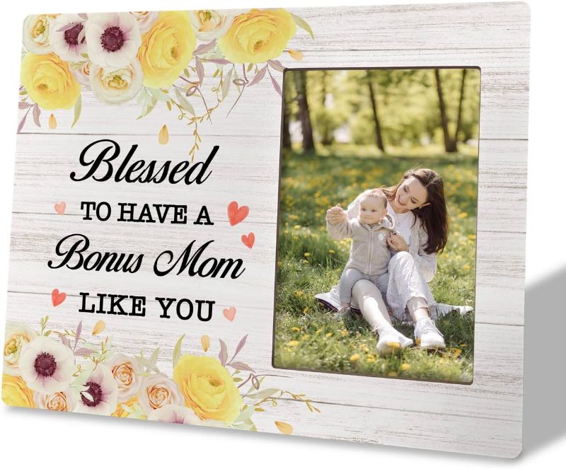 Photo 1 of For Stepmom Photo Frame Gifts, Blessed to Have A Bonus Mom Like You, Wooden Picture Frame Gift, Beautiful Mom Photo Frame Gift, Grateful Gift for Bonus Mom, Mother's Day Gift for Stepmom

