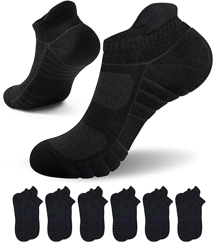 Photo 1 of Tmani 6 Pairs Men Socks Cushioned Ankle Durable Cotton Socks Thick Low Cut for Sport Running Basketball Football 
