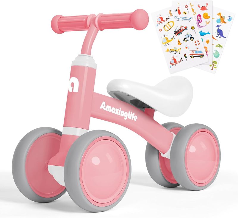 Photo 1 of AmazingLife Balance Bike for 1 Year Old Girls Gifts, 10-24 Months Toddler Girls Toys, No Pedal Infant 4 Wheels Bicycle Toys, Free Cute Mermaid Sticker, First Birthday Gifts for Girls 