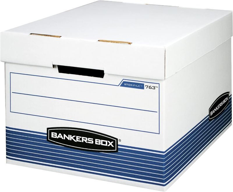 Photo 1 of Bankers Box 20 Pack STOR/FILE Medium-Duty File Storage Boxes, FastFold, Lift-Off Lid, Letter/Legal, White/Blue
