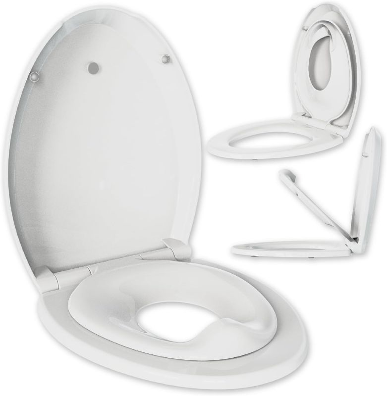 Photo 1 of Quick Flip Elongated Toilet Seat with Built-In Potty & Splash Guard for Toddler Training, Slow Close - Jool Baby