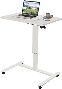 Photo 1 of bilbil Pneumatic Mobile Desk, Gas-Spring Height Adjustable Sit to Stand Desk, Overbed Laptop Table Computer Cart with Lockable Wheels, Rolling Desk, Portable Work Table for Home, Office https://a.co/d/01tZy5yp