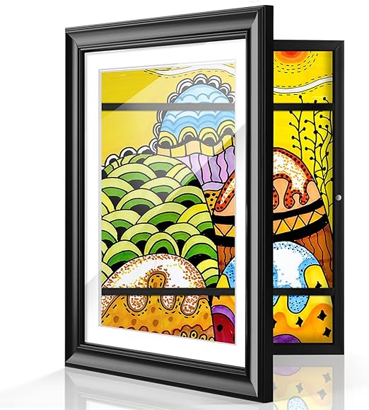 Photo 1 of 10x12.5 Kids Art Frames for Kids Artwork Frames Changeable Front Opening Glass, Display 8.5x11 with Mat or 10x12.5 without Mat for Kids Drawings, Schoolwork, Hanging Art, Crafts (1 Pack-Black)