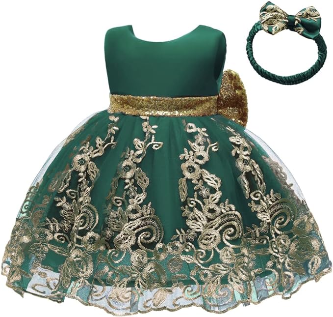 Photo 1 of CMMCHAAH 0-6 Years Baby Girls Pageant Lace Embroidery Dresses Toddler Formal Dress with Headwear