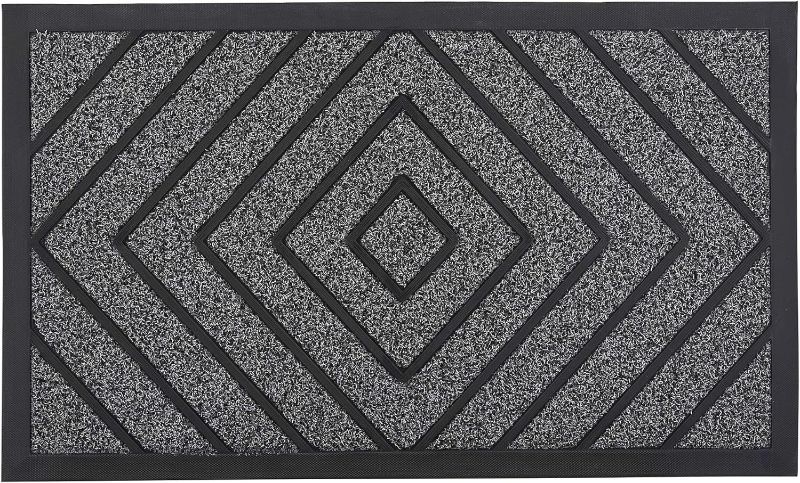 Photo 1 of Superio Non-Slip Welcome Doormat for Entry, Indoor Outdoor, Heavy Duty, Waterproof, Easy Clean, Low-Profile Mats for Entry, Garage, Patio, High Traffic Areas, Grey Diamond Coir, 18"x30"
