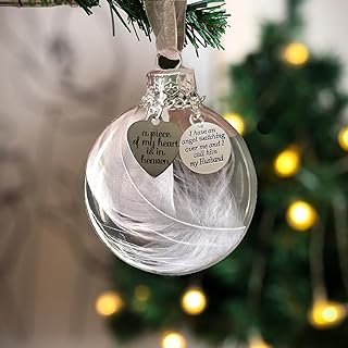 Photo 1 of Memorial Ornaments Christmas Clear Feather Ball – 8cm/3.15'' Upgrade Larger Ball – A Piece of My Heart is in Heaven, Sympathy Gift for Loss of Loved One (Husband) 10 PACK 
