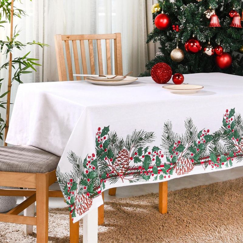 Photo 1 of Folkulture Christmas Tablecloth or Dining Table Cover, 60 x 102 Inches, 100% Cotton Rectangle Table Cloth or Christmas Table Cloth for Table Décorations, Party Table Cover for Holiday Season (Wreath)