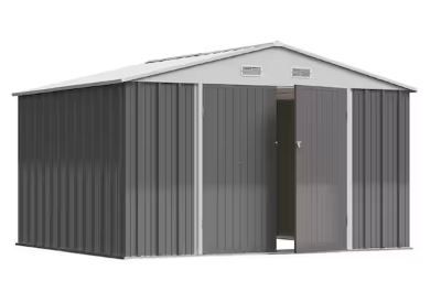 Photo 1 of 10 ft. W x 8.6 ft. D Silver-Gray Storage Shed Galvanized Metal Shed with Lockable Doors 86 sq. ft.
