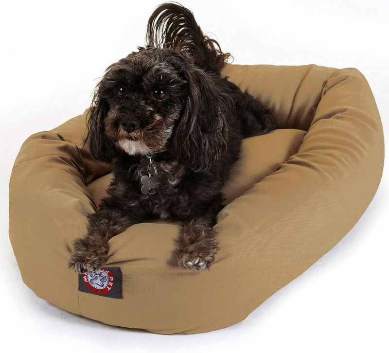 Photo 1 of Majestic Pet 24 Inch Bagel Calming Dog Bed Washable – Cozy Soft Round Dog Bed with Spine Support for Dogs to Rest their Head - Fluffy Donut Dog Bed 24x19x7 (Inch) - Round Pet Bed Small – Khaki
