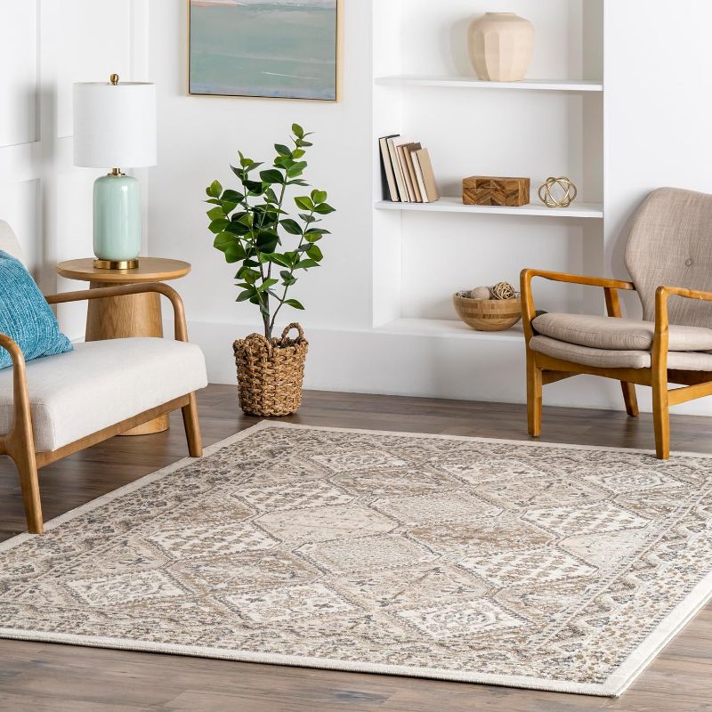 Photo 1 of nuLOOM 7x9 Becca Traditional Tiled Area Rug, Beige, Faded Transitional Design, Stain Resistant, For Bedroom, Dining Room, Living Room, Hallway, Office, Kitchen, Entryway
