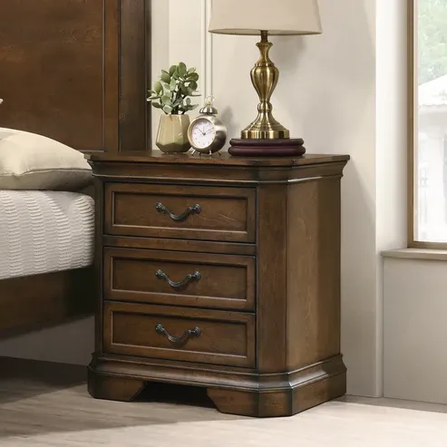 Photo 1 of Maderne Traditional Wood 3-Drawer Nightstand, Antique Walnut Finish

