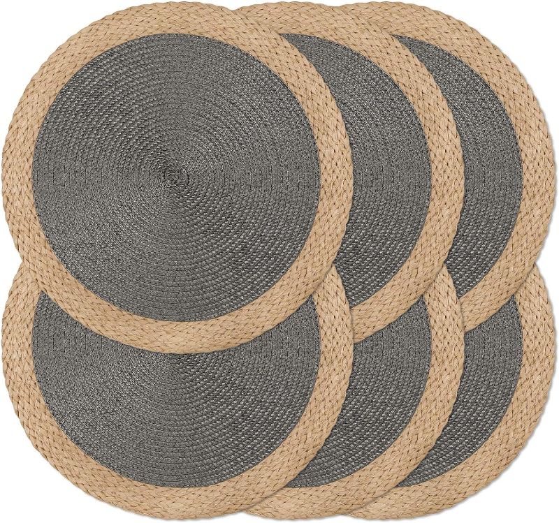 Photo 1 of Noctiflorous Round Braided Placemats Set of 6 Table Mats 15 Inches Washable Heat Resistant for Dining Table Non-Slip Indoor Outdoor Place Mats for Thanksgiving Christmas Easter(Grey Wide Edge 6) 