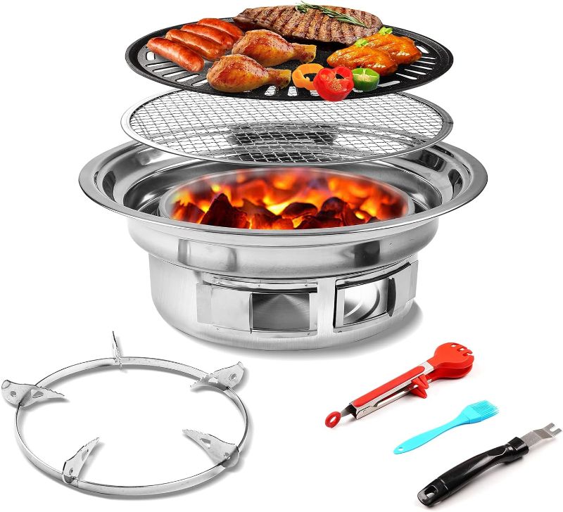 Photo 1 of Shikha Korean Charcoal Grill, Portable Barbecue Grill Stainless Steel, Non-stick Charcoal Stove Multifunctional Grate,Tabletop Smoker Grill for Outdoor Indoor, Camping, Tailgating, Traveling