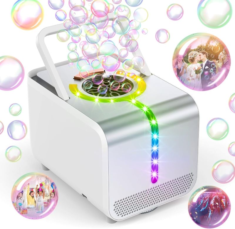 Photo 1 of Ednzion Bubble Machine, Durable Automatic Bubble Blower with LED Lights, 20000+ Bubbles Per Minute Bubbles for Kids, Bubble Maker Operated by Plugin or Batteries for Indoor Outdoor Birthday Party https://a.co/d/0eeTukHW