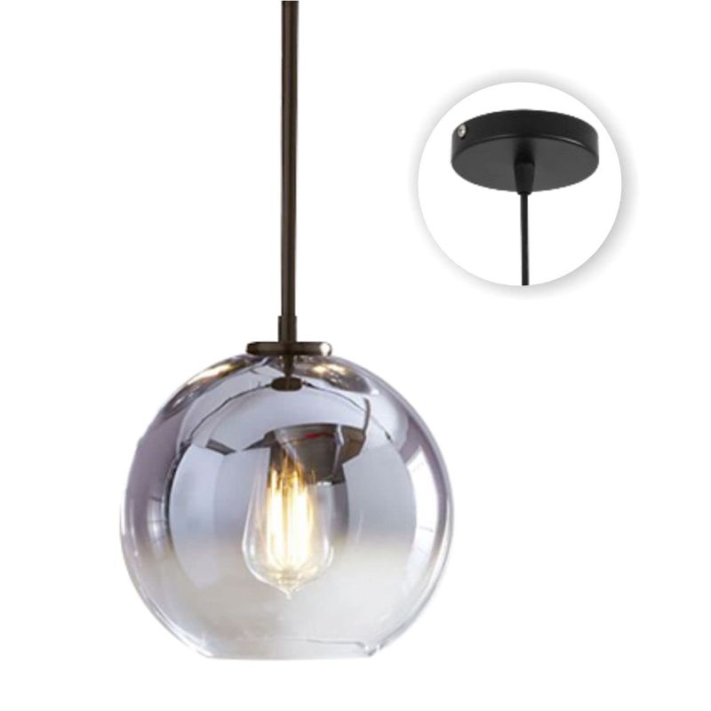 Photo 1 of KCO Silver Glass Globe Hanging Light Modern Pendant Ceiling Light with Adjustable Wire Mid Century Hanging Chandelier Light Fixture for Kitchen Island Bedroom Living Room Hallway (25cm Silver)