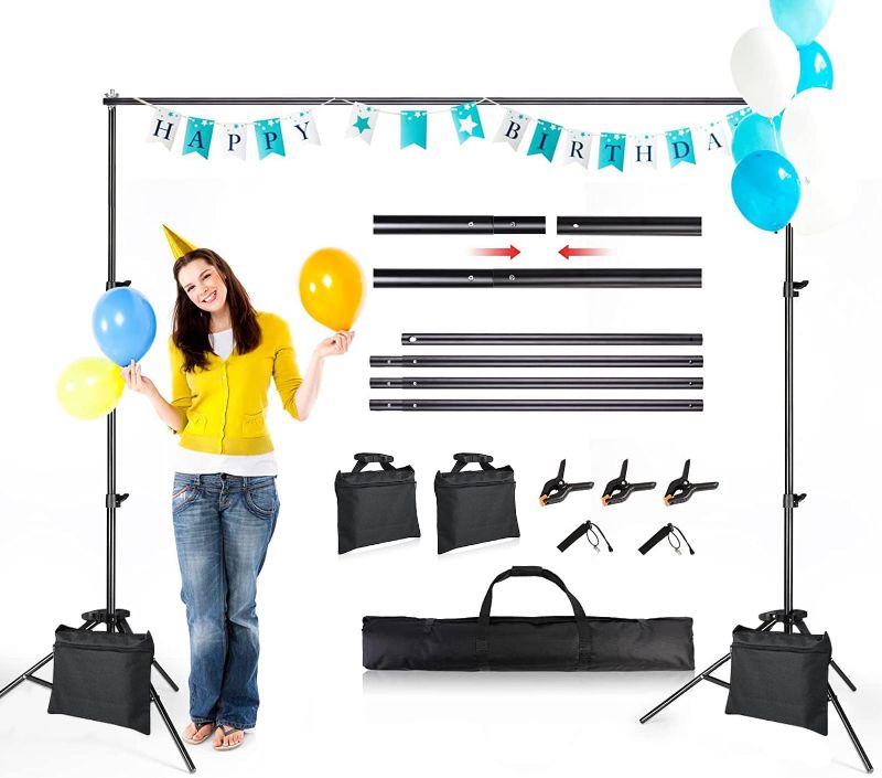 Photo 1 of ZBWW Backdrop Stand 6.5x10ft, Photo Video Studio Adjustable Backdrop Stand for Parties, Wedding, Photography, Advertising Display 
