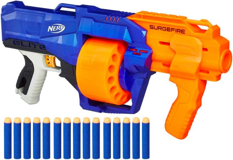 Photo 1 of Nerf SurgeFire Elite Blaster -- 15-Dart Rotating Drum, Slam Fire, Includes 15 Official Nerf Elite Darts -- For Kids, Teens, Adults