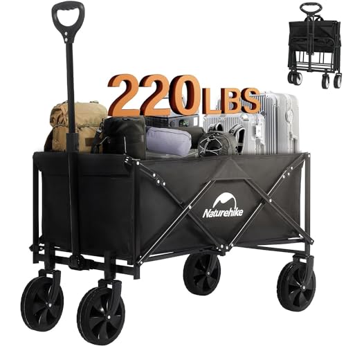 Photo 1 of Naturehike Collapsible Folding Wagon with 220lbs Weight Capacity, Utility Outdoor Camping Garden Carts with Universal Wheels & Adjustable Handle, Blac
