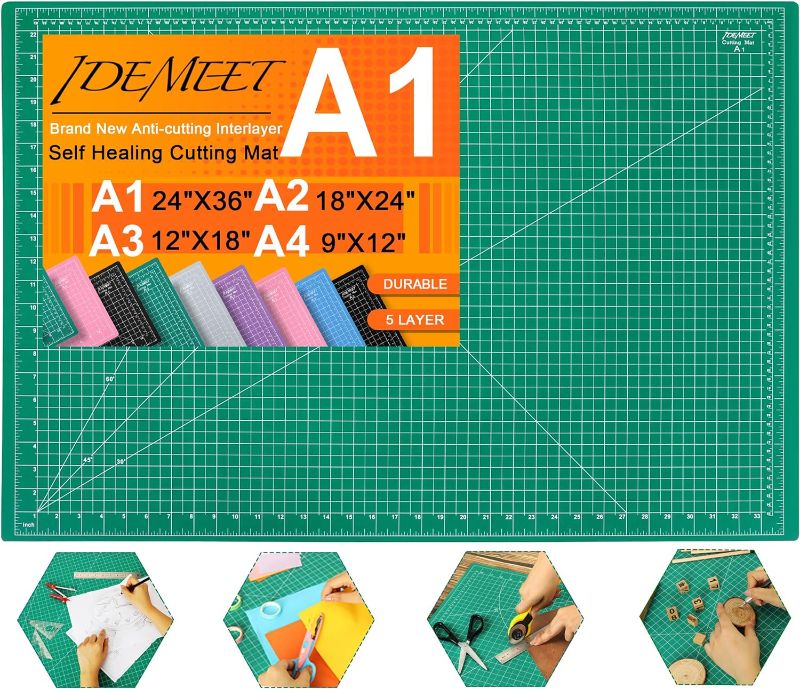 Photo 1 of Thickened 24 * 36" Large Self Healing Sewing Mat, Idemeet Rotary Cutting Mat 5 Play Cut Board for Crafts Hobby Project, A1, Green

